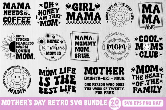 Mom Mama Mother Day Retro SVG Bundle
